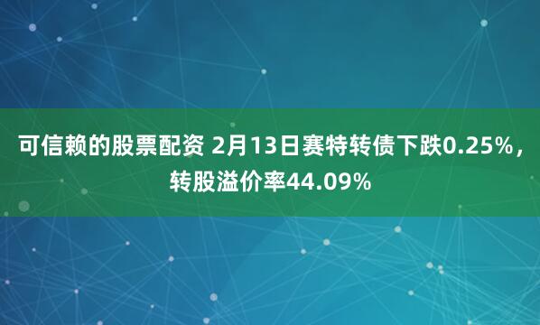 可信赖的股票配资 2月13日赛特转债下跌0.25%，转股溢价率44.09%